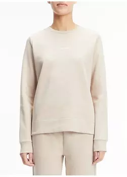 Однотонный бежевый женский свитшот с круглым вырезом Calvin Klein