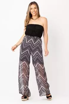 Однотонный черный шифоновый комбинезон с контрастным принтом KRISP, серый