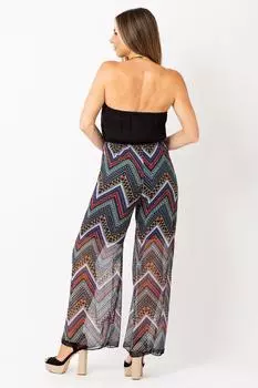 Однотонный черный шифоновый комбинезон с контрастным принтом KRISP, синий