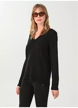Однотонный черный женский свитер с V-образным вырезом NGSTYLE