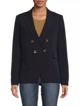 Однотонный двубортный пиджак Donna Karan New York, темно-синий