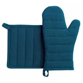Однотонный комплект прихватки и перчатки из переработанного хлопка - Jona Winkler, цвет Blu Pavone