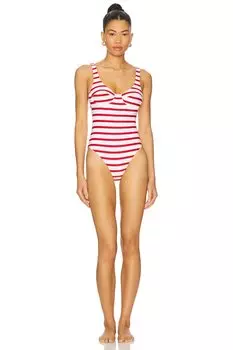 Однотонный купальник с глубоким вырезом Weworewhat, off white & true red