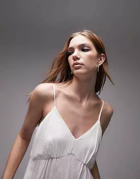 Однотонный льняной комбинезон Topshop цвета слоновой кости