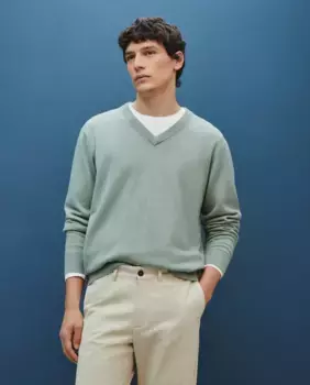 Однотонный мужской свитер с V-образным вырезом из 100% овечьей шерсти Dustin, зеленый