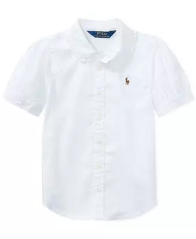 Однотонный оксфордский топ с короткими рукавами для маленьких девочек Polo Ralph Lauren