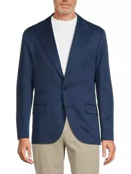 Однотонный шерстяной пиджак Brunello Cucinelli, темно-синий