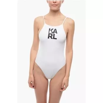 Однотонный слитный купальник с напечатанным логотипом Karl Lagerfeld, White
