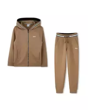 Однотонный спортивный костюм для мальчика с ребристой отделкой BOSS Kidswear, светло-коричневый