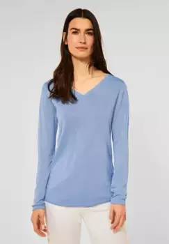 Однотонный свитер Cecil с V-образным вырезом, синий