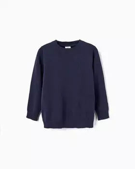 Однотонный свитер для мальчика с ребристой отделкой Zippy, темно-синий