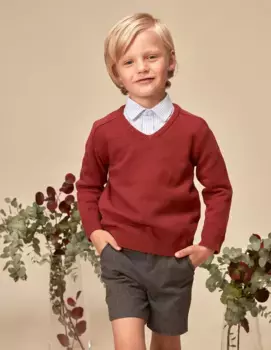 Однотонный свитер для мальчика с V-образным вырезом Gocco, цвет Granate