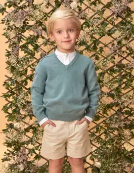 Однотонный свитер для мальчиков с V-образным вырезом Gocco, зеленый
