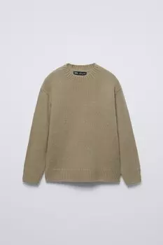 Однотонный свитер из 100% кашемира ZARA, темный хаки
