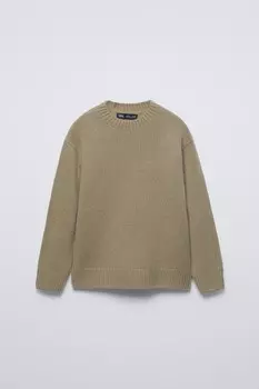 Однотонный свитер из 100% кашемира ZARA, темный хаки