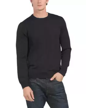 Однотонный свитер из смеси мериносовой шерсти с круглым вырезом Brooks Brothers, синий