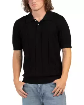 Однотонный свитер-поло с короткими рукавами и широкой рубчикой Elie Tahari, черный