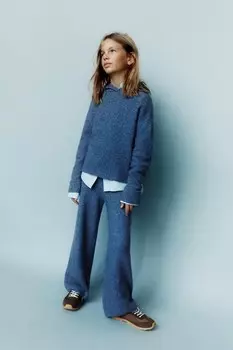 Однотонный свитер с капюшоном ZARA, темно-синий