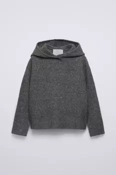 Однотонный свитер с капюшоном ZARA, тёмный антрацит