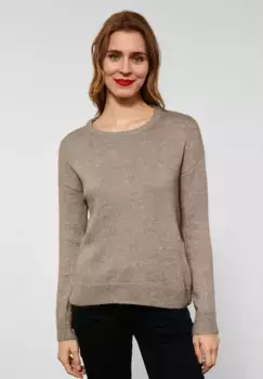Однотонный свитер с круглым вырезом STREET ONE, цвет Smoky Sand Melange