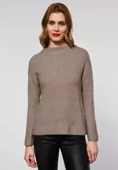 Однотонный свитер с воротником-стойкой STREET ONE, цвет Smoky Sand Melange