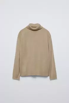 Однотонный свитер с высоким воротом ZARA, бежевый