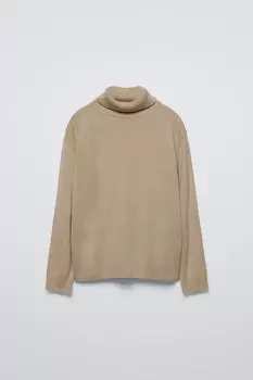 Однотонный свитер с высоким воротом ZARA, бежевый