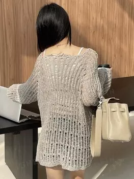 Однотонный свитер, широкий крой, вырез, широкий круглый вырез, женский Dazy, светло-серый