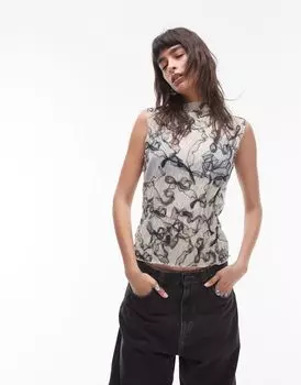 Однотонный топ без рукавов с жатым бантом Topshop