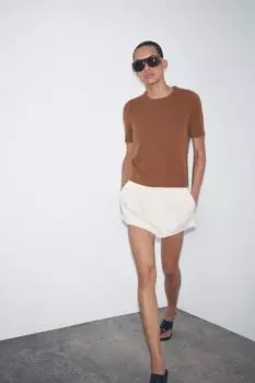 Однотонный топ из 100% шерсти ZARA, кэмел