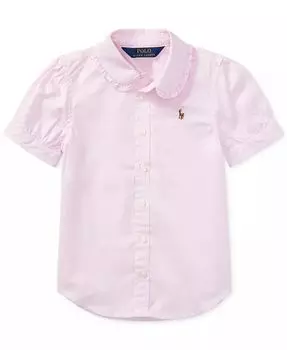Однотонный топ Oxford с короткими рукавами для маленьких девочек Polo Ralph Lauren, розовый