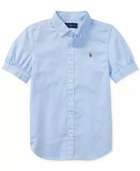 Однотонный топ Oxford с короткими рукавами для больших девочек Polo Ralph Lauren, синий