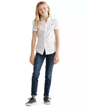 Однотонный топ Oxford с короткими рукавами для больших девочек Polo Ralph Lauren, белый