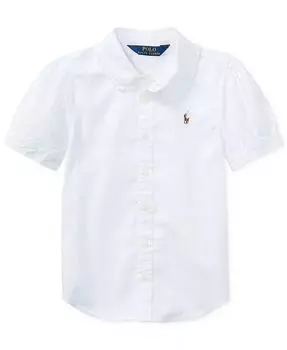 Однотонный топ Oxford с короткими рукавами для маленьких девочек Polo Ralph Lauren, белый