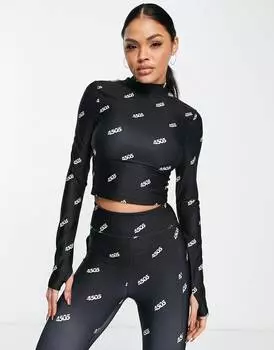 Однотонный топ с длинными рукавами и фирменной графикой ASOS 4505