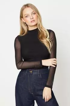 Однотонный топ с длинными рукавами на сетчатой подкладке Oasis, черный