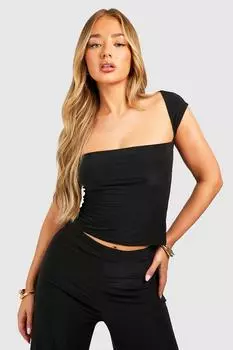 Однотонный топ с короткими рукавами boohoo, черный