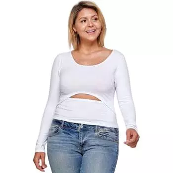 Однотонный топ с круглым вырезом, длинными рукавами и вырезом FASHNZFAB, белый