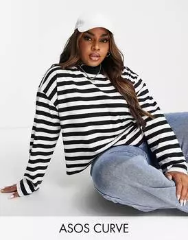 Однотонный топ свободного кроя с длинными рукавами и высоким воротником ASOS DESIGN Curve