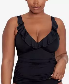Однотонный топ танкини с оборками beach club Lauren Ralph Lauren, черный