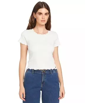 Однотонный трикотажный топ с короткими рукавами и салатовым краем для юниоров Volcom, белый