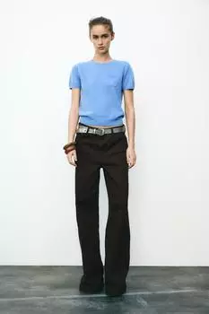Однотонный трикотажный топ с короткими рукавами ZARA, синий
