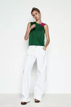 Однотонный трикотажный топ с металлической нитью ZARA, зеленый