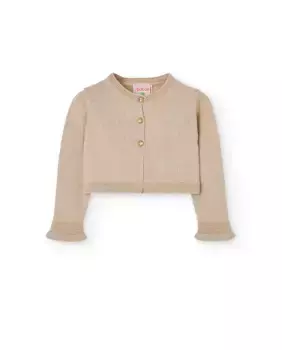 Однотонный трикотажный жакет для девочки с застежкой на пуговицы Boboli, бежевый