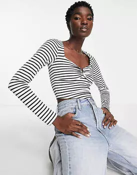 Однотонный укороченный топ с длинными рукавами и v-образным вырезом ASOS DESIGN