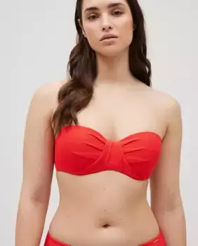 Однотонный верх бикини-бандо со съемными бретелями из ткани пике Ysabel Mora, коралловый