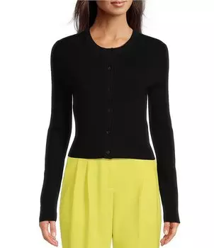 Однотонный вязаный кардиган с круглым вырезом и пуговицами спереди BOSS by Hugo Boss Fahara, черный