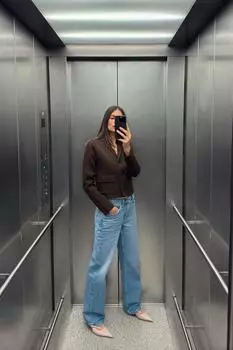 Однотонный вязаный кардиган ZARA, коричневый