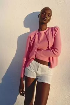 Однотонный вязаный кардиган ZARA, розовый