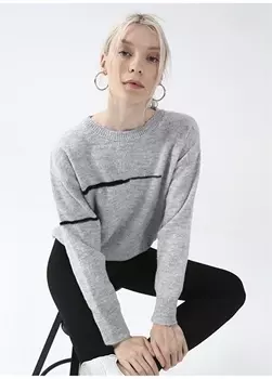 Однотонный вязаный серый меланжевый женский свитер с круглым вырезом Black On Black